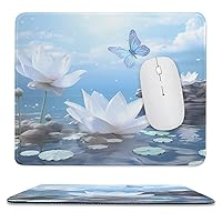 White Lotus Flower and Stone with Butterfly Mouse Pad Non-Slip Mouse Mat Mousepad with Rubber Base for Office Laptop Home 9.8