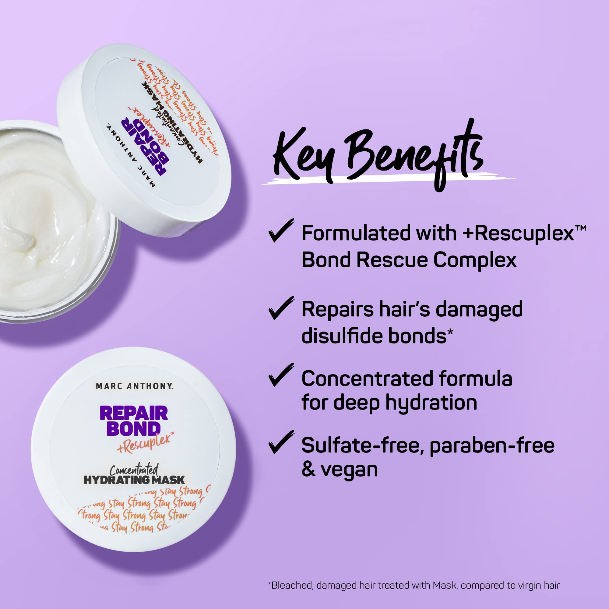 Marc Anthony Repairing Hair Mask, Repair Bond+Rescuplex-Repairs, Strengthens & Maintains Bonds within Hair-Eliminates Frizz, Flyaways & Reduce Breakage - Dry & Damaged Hair Professional Treatment,8 Oz