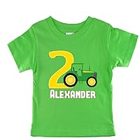Personalized Green Tractor Birthday Boy Kids Shirt