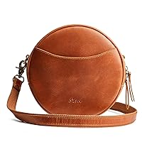 S-ZONE Leather Crossbody Bags for Women Trendy Circle Cross Body Shoulder Bag Designer Round Purses