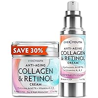 Collagen Cream Moisturizer Face Cream Bundle (Save 30%), Face Moisturizer for Women with Collagen, Retinol, Hyaluronic Acid, Made in USA, For Face, Neck & Décolleté - 1.7oz + 1.0oz (Travel Size)