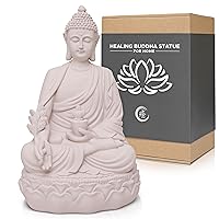 ENSO SENSORY Healing Buddha Statue 10 inch - Premium Crafted Resin Decor for Home- Buddah for Garden, Altar, Prayer, Juzu, Yoga - Meditation Figurine Indoor and Outdoor use - White Sculpture Gift Set