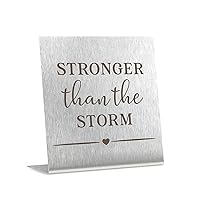 Inspirational Gifts for Women Men Motivational Desk Decor Stronger Than the Storm Positive Quotes Sign for Home Office Bathroom Bar Cubicle Accessories