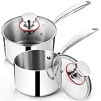 Saucepan Pot Set of 2, 2 & 3 Quart, Tri-Ply Stainless Steel Sauce Pan with Long Handle & Visible Lid for Cooking Boiling Braising, Multi Stoves & Dishwasher Safe, Healthy & Durable