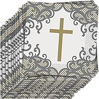Unique Fancy Gold Cross Luncheon Napkins (Pack of 16) - Elegant Party Essential for Religious Events and Any Occasions