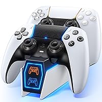 PS5 Controller Charger Station Compatible with Playstation 5 Edge & Dual Controller, PS5 Accessories Charging Station with Charging Cable, PS5 Charging Dock Stand with LED Indicators, White