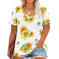 RITERA Plus Size Tops For Women Oversized Summer Basic V Neck Short Sleeve Henley Shirt Casual Tunic Shirts XL-5XL