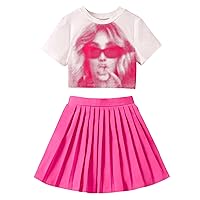 SOLY HUX Girl's Casual Skirts Set Summer Graphic Print Tee and Pleated Skirts 2 Piece Outfits