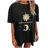 Remidoo Women Sun and Moon Tie Dye T-Shirt Round Neck Short Sleeve Top Casual Funny Cute Teen Girl Tee