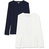 Amazon Essentials Women's Slim-Fit Layering Long Sleeve Knit Rib Crew Neck (Available in Plus Size), Pack of 2