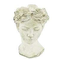 A & B Home 14 in H Large Cream Cement Indoor Outdoor Visage Vase, Home Accent