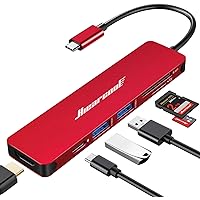 Hiearcool USB C Hub, USB C Multi-Port Adapter for MacBook iPad Pro,7 in 1 USB C Power Delivery Dock for Steam Deck,4K HDMI Hub for Thunderbolt Laptop Docking Stations for Other Type C Devices-Red