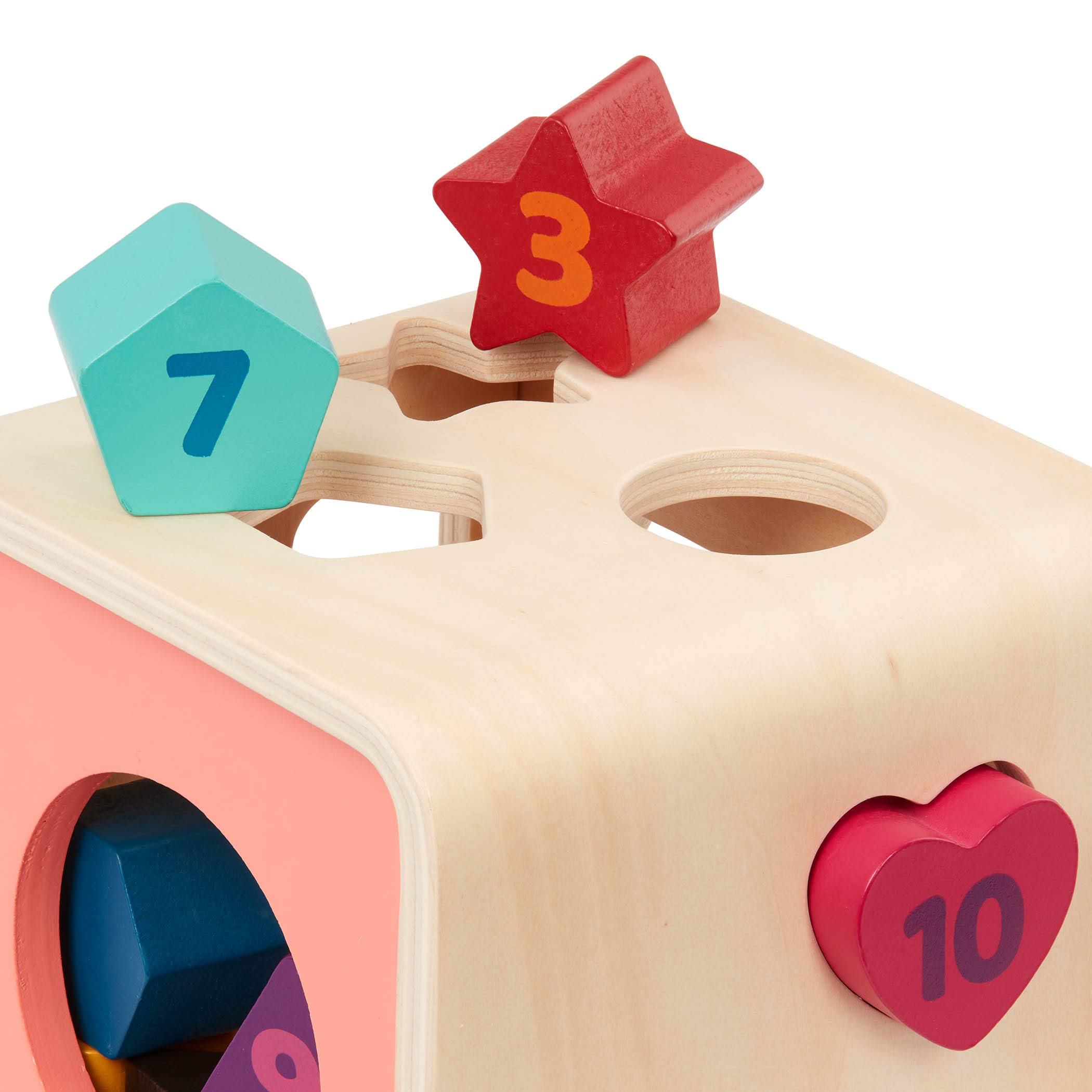 Battat – Shape Sorter for Toddlers, Kids – Wooden Learning Cube – Sorting Toy – 10 Colorful Wood Shapes with Numbers – Count & Sort Cube – 1 Year + , Orange
