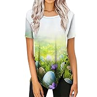 Summer Easter Tunic Women's Tee Short Sleeve Tshirt Casual Tops Round Neck Button 2024 Shirt Printed Trendy Blouse