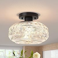 Semi Flush Mount Ceiling Light,Black Hallway Light Fixture,Globe Glass Close to Ceiling Light,Vintage Indoor Hanging Light,Farmhouse Pendant Lamp for Kitchen Entryway Bathroom Porch,Bulb Not Included