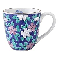 Hama-Pottery Hasami Ware Happiness Kiln Mug Large 10.1 fl oz (300 ml) Nishiki Flower Pattern 37336, Blue