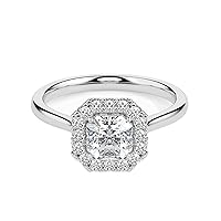 Riya Gems 2 CT Asscher Moissanite Engagement Ring Wedding Eternity Band Vintage Solitaire Halo Setting Silver Jewelry Anniversary Promise Vintage Ring Gift