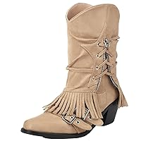 Women's Slouch Boots Slip-on Mid Calf Boots with Tassel