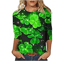 St. Patrick's Day T-Shirts Women Crewneck Shamrock Printed Shirts Irish Raglan 3/4 Sleeve Baseball Blouse Tee Top
