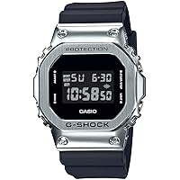 Casio G-Shock GM-5600-1 Men's Digital Square Metal Sports Wristwatch, Black, Silver, Silver, Modern