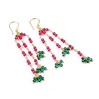 handmade Ruby & Emerald Earring-Sterling Silver Gold Plated jewelry-Handmade Earring-Women Gold Dangle Earring-Wedding Gift