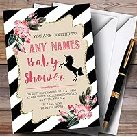 Black & White Floral Unicorn Invitations Baby Shower Invitations