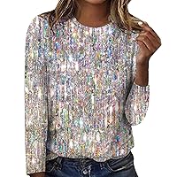 Sequin Shirts for Women Plus Size Sparkly Tunic Top Party Fashion Oversized Pullover Crew Neck Shiny Blouses