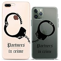Matching Couple Cases Compatible for iPhone 15 14 13 12 11 Pro Max Mini Xs 6s 8 Plus 7 Xr 10 SE 5 Partners in Crime Clear BFF Relationship Best Friend Silicone Cover Anniversary Handcuffs Black