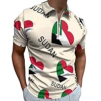 Love Sudan Mens Polo Shirts Quick Dry Short Sleeve Zippered Workout T Shirt Tee Top