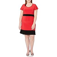 Star Vixen Women's Plus-Size Colorblock Short Sleeve Skater Dress, Red/Black, 2X