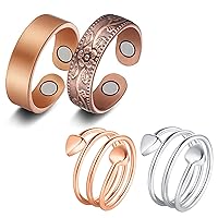 4PCS Copper Magnetic Rings for Women Men Magnetic Therapy for Arthritis Pain Relief Pure Copper Ring with 3500 Gauss Magnet,Lymphatic Drainage Therapeutic Magnetic Ring