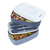 Bentgo® Classic - Adult Bento Box, All-in-One Stackable Lunch Box Container with 3 Compartments, Plastic Utensils, and Nylon Sealing Strap, BPA Free Food Container (Slate)