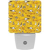Fancy Rat Animal Yellow Night Light (Plug-in), Smart Dusk to Dawn Sensor Warm White LED Nightlights for Hallway Bedroom Kids Room Kitchen Hallway, 2 Packs