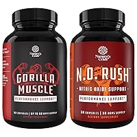 Bundle of Extra Strength Testosterone Booster for Men and Energizing Nitric Oxide Supplement for Men - with Horny Goat Weed Maca Root Tongkat Ali - with Beet Root Powder and L-Arginine L