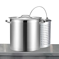 32 Quart Large Stock Pot with Lid, NSF Listed, 3-Ply Clad Base, Heavy Gauge 18/8 Stainless Steel Cooking Pot, Commercial Cookware for Soup, Stew & Sauce, Riveted Silicone Handle, Induction Ready