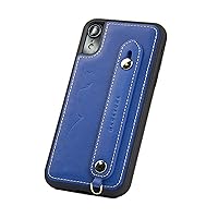[HANATORA] iPhone XR Case Italian Leather Smartphone Case Fall Prevention Impact Stand Function Genuine Leather Handy Belt Hand Made Strap Hall Strapling Blue Cyan GH-XR-Blue