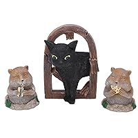 3 Pcs Garden Statues Resin Animals Figurines,Gopher Ornaments Resin, Courtyard Decoration, Black Cat and Gopher Ornament Set for Outdoor Decor, Gopher Ornaments Resin, 3 Pcs Garden Statues Resin