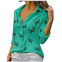 White Shirts for Women V Neck Fitted Long Fashion Blouse T-Shirts Womens Tops Print V-Neck Button Casual Sleev