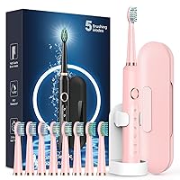 Sonic Rechargeable Electric Toothbrushes for Adults with 8 Brush Heads & Travel Case,Teeth Whitening, Power Toothbrush with Holder, 3 Hours Charge for 120 Days - Pink