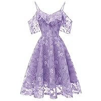 Womens Vintage Lace Floral Wedding Party Dress Short Aline Cocktail Swing Dress