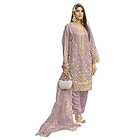 Elegant Indian Organza Silk Heavy Embroidered Pakistani Stitched Suit Pant Set Girls Wear Muslim Salwar Kameez316a (Purple, XL)