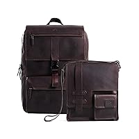 VELEZ Dark Brown Top Grain Leather Backpack + Messenger Satchel Bag For Men