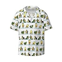 Cartoon Avocado Fruit Men's Summer Short-Sleeved Shirts, Casual Shirts, Loose Fit with Pockets