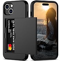 Nvollnoe Compatible with iPhone 15 Case with Card Holder Heavy Duty Protective Dual Layer Shockproof Hidden Card Slot Slim Wallet Phone Cover for Women&Men 6.1 inch(Black)