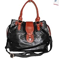 color block Black Brown Lock Embedded Pad L Shoulder Bag Handbag Purse