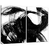 2 Pcs Framed Black and White Abstract Line Canvas Wall Art Modern Contemporary Pictures Paintings Prints Artwork Wall Decor for Living room Bedroom Bathroom Office Home Decoration (16×24 inch×2pcs)