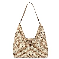 Straw Hobo Beach Bag for Women Girls, Woven Tote Bag Summer Crochet Shoulder Bag,Vintage Foldable Handbag for Travel Vacation