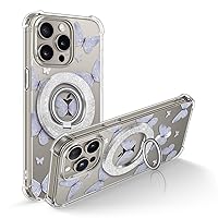 GVIEWIN Bundle - Compatible with iPhone 15 Pro Max Case (Bitty Butterfly) + Magnetic Phone Ring Holder (Silver)