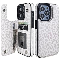 HAOPINSH for iPhone 14 Pro Wallet Case with Card Holder, White Leopard Cheetah Pattern Back Flip Folio PU Leather Kickstand Card Slots Case for Women Girls, Double Magnetic Clasp Cover 6.1