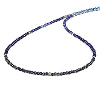NirvanaIN - Stunning Multi Stone Faceted Round Beads (2mm) Necklace 925 Silver with Yellow Gold Plating Lock For Women, Girls Birthday, Christmas (45cm)